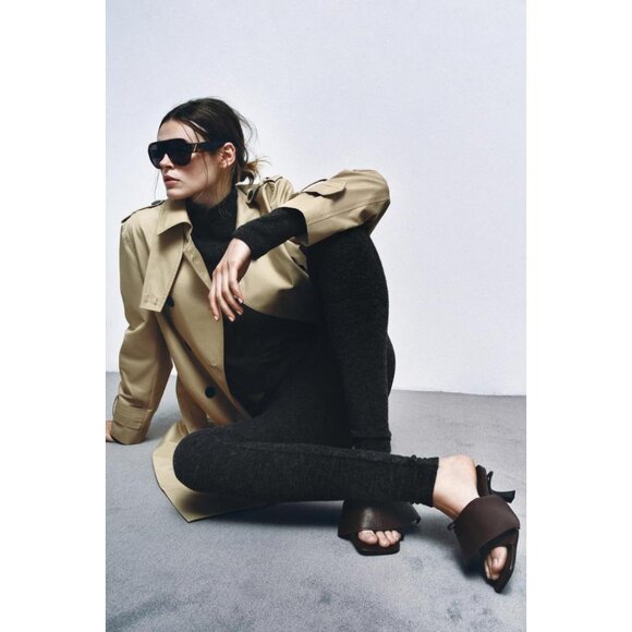 ZARA LEATHER KITTEN-HEEL SANDALS - Picture 1 of 8